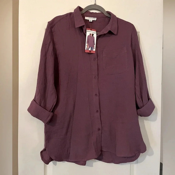 NWT Anne Klein Jeans Brand Button Down Cotton Lavender Shirt Women's size Medium - Picture 1 of 14